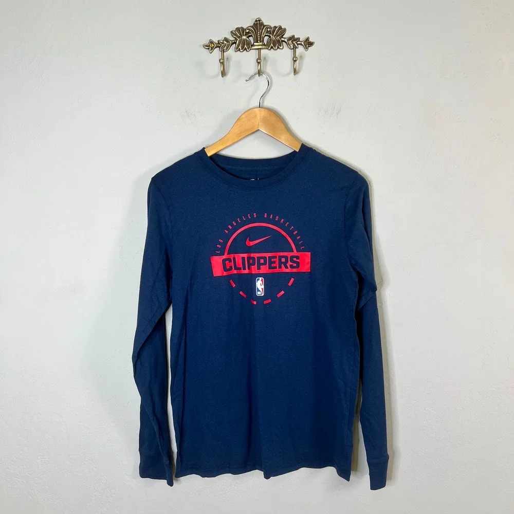 LA Clippers Nike Long Sleeve Graphic Tee Boys Size XL 18/20 Navy Blue Cotton New